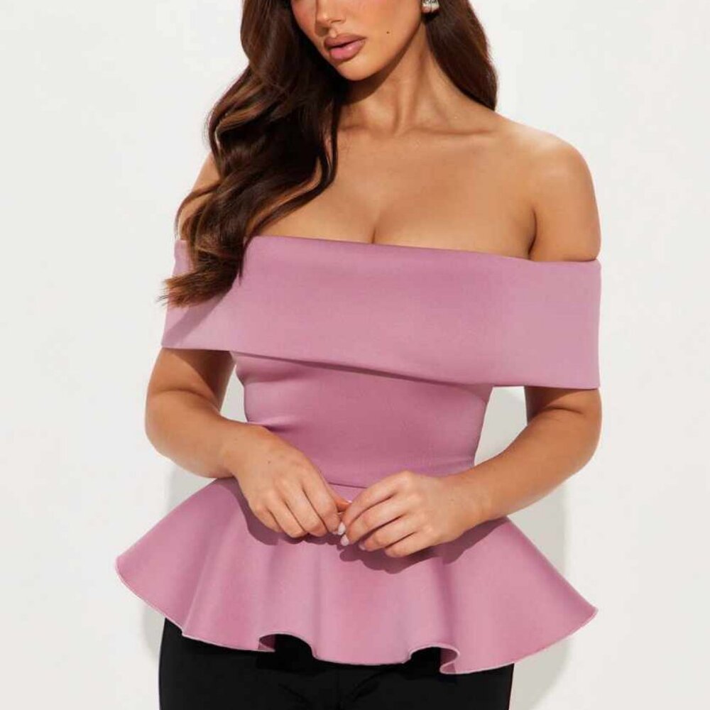 Mauve Off Shoulder Peplum Top - Picture 4 of 7
